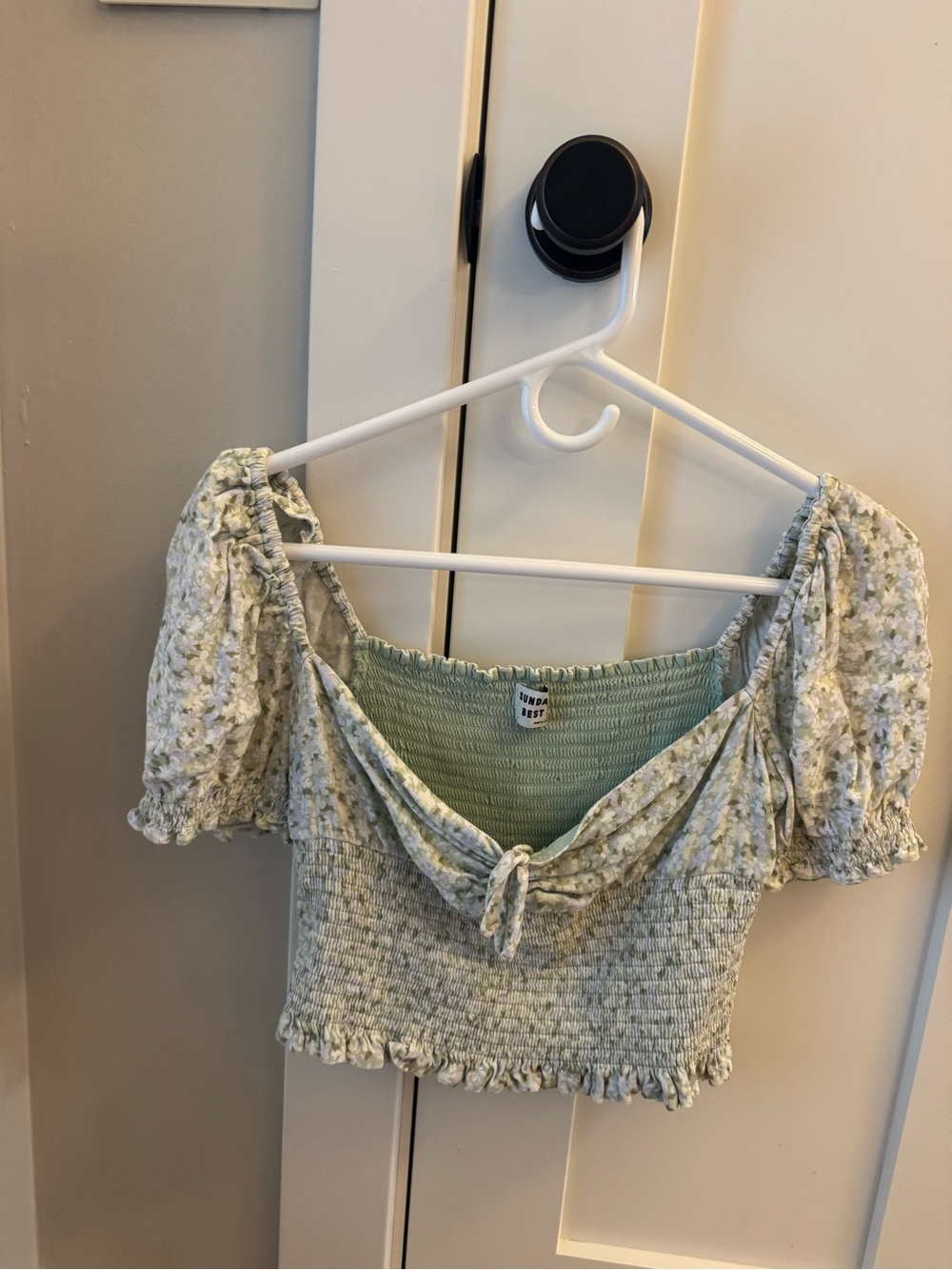 Aritzia Sage Floral Smocked Puff Sleeve Blouse